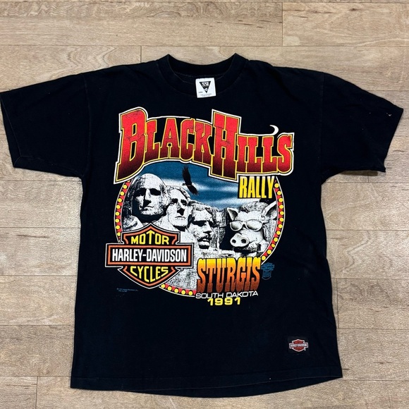Harley-Davidson Other - Vtg Harley Davidson 1991 Black Hills Rally Sturgis T-Shirt Mount Rushmore Size L